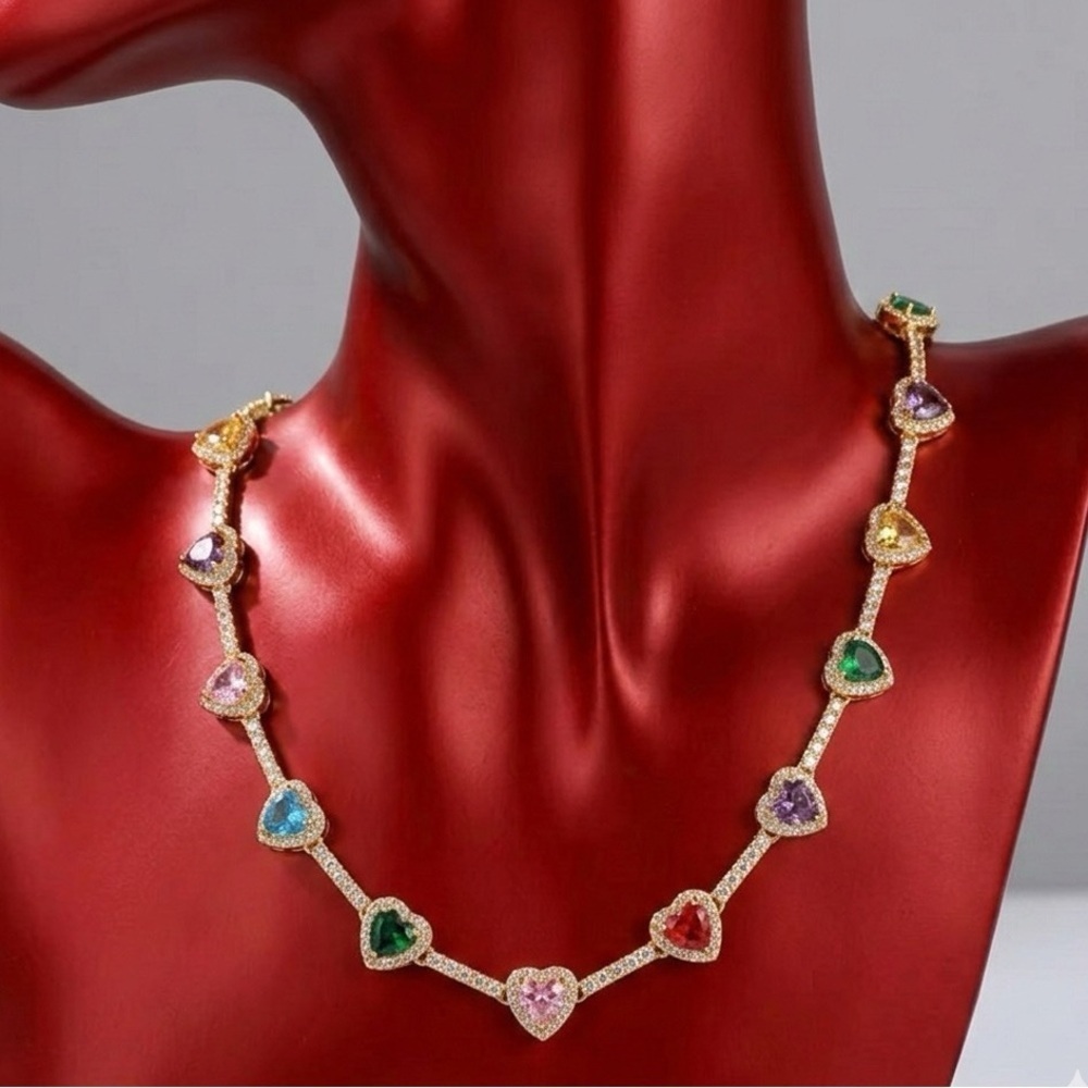 Multicolor Heart Pendant Necklace 16inch